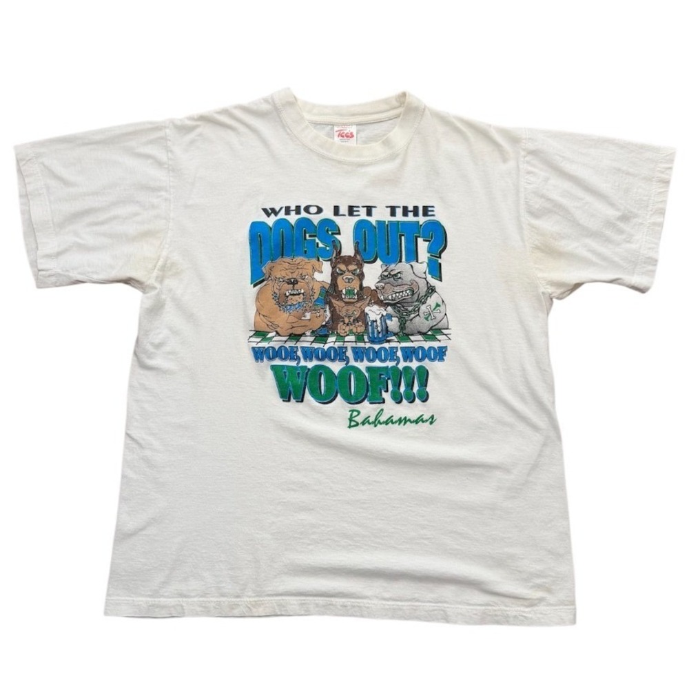 Vintage 90s Who Let The Dogs Out Bahamas Funny Dog Animal Puppy Graphic T-shirt